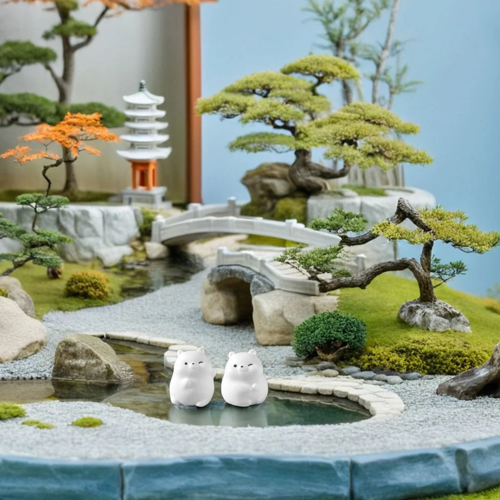 6 stuks hars mini beer standbeelden prachtige sneeuwscène desktop ornamenten kerstversiering winter dieren beeldjes