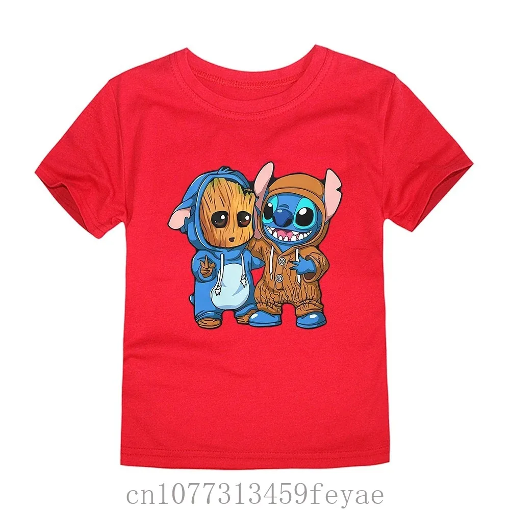 Cotton Stitch Print Creaitivity Black 3-12T Size Kids T-Shirts Groot Graphic Y2k Style O Neck High Quality Child Top Clothes Tee