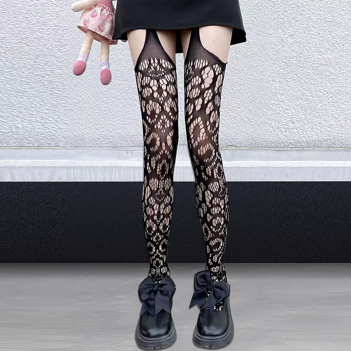 Network Lace Hollow High Waist Sweet Net Socks  Comfy Pantyhose Women Stripper Roleplay Fish Net Rave Y2K Underwear New in