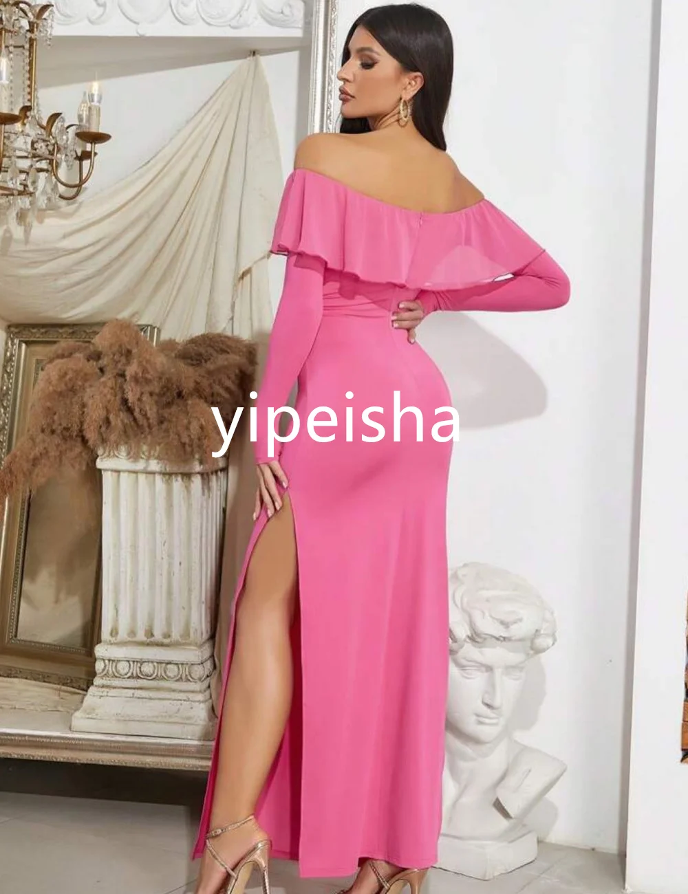 Elegant Jersey Sheath Off-the-shoulder Midi Dresses Homecoming Dresses Modern Style Pastrol Unisex Chinese Style Exquisite