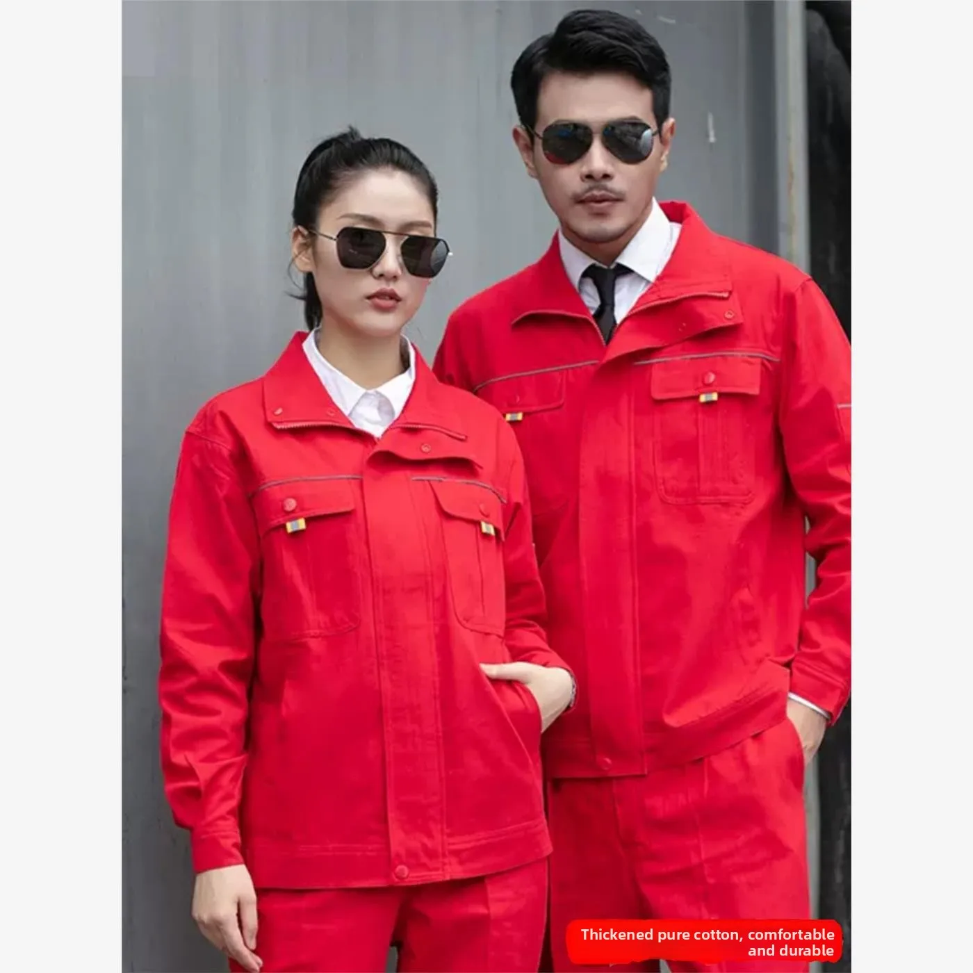 

Комплект рабочей формы из чистого хлопка для мужчин: износостойкий рабочий костюм механика с длинным рукавом, воротником-стойкой и защитными элементами