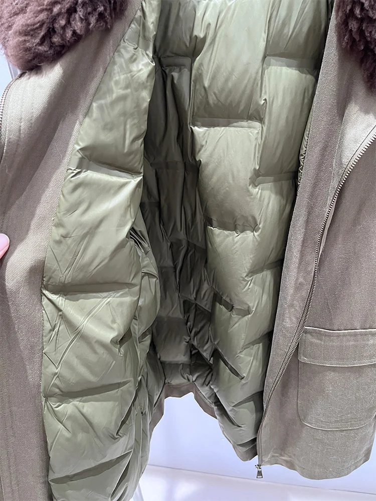 2025 Fashion New Autumn Winter Real Lamb Sheep Fur Collar Coat Women Natural Goose Down Jacket Luxury Casual Puffer Jackets