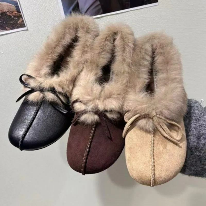 

Модные зимние нечеткие тапочки с бантом, высококачественные женские лоферы из искусственной замши, легкая удобная женская обувь на мягкой подошве