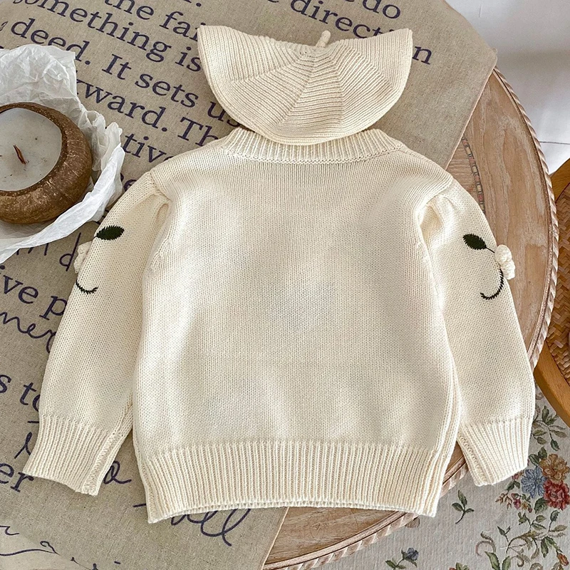 Sweet Baby Girls Sweaters Autumn Kids Baby Girls Long Sleeve Flower Embroidery Knitting Pullovers Children Sweaters