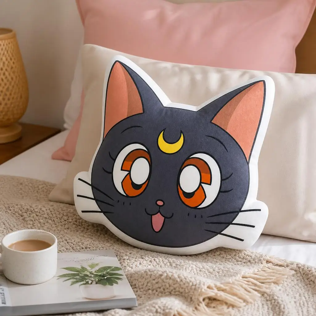 Luna Cat Monn Girl Plush Pillow Cushion Irregular Stuffed Throw Pillow Home Decor Gift Sofa Bed Couch