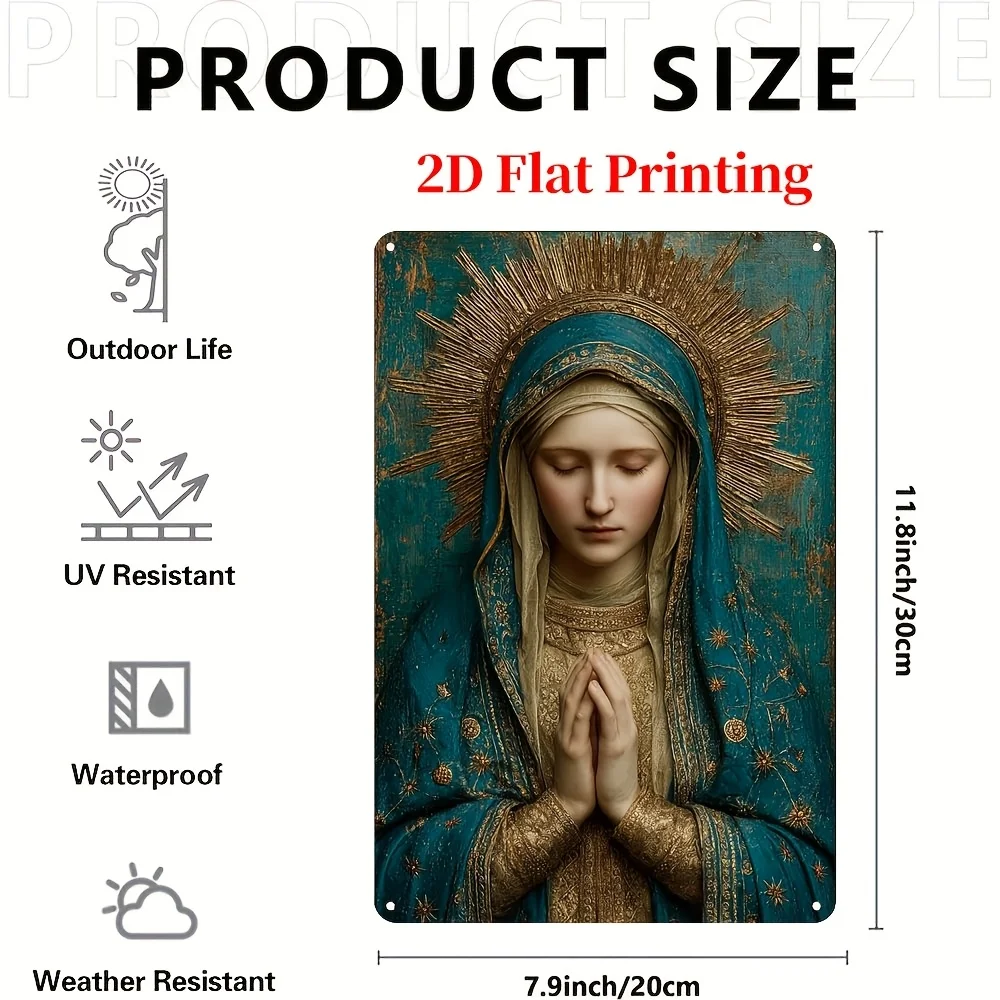 2D Flat, 1pc, Vintage Wrought Iron Metal Sign, The Virgin Mary in Prayer, Wall Decor Plaque, Perfect for Study Rooms, Dining Roo