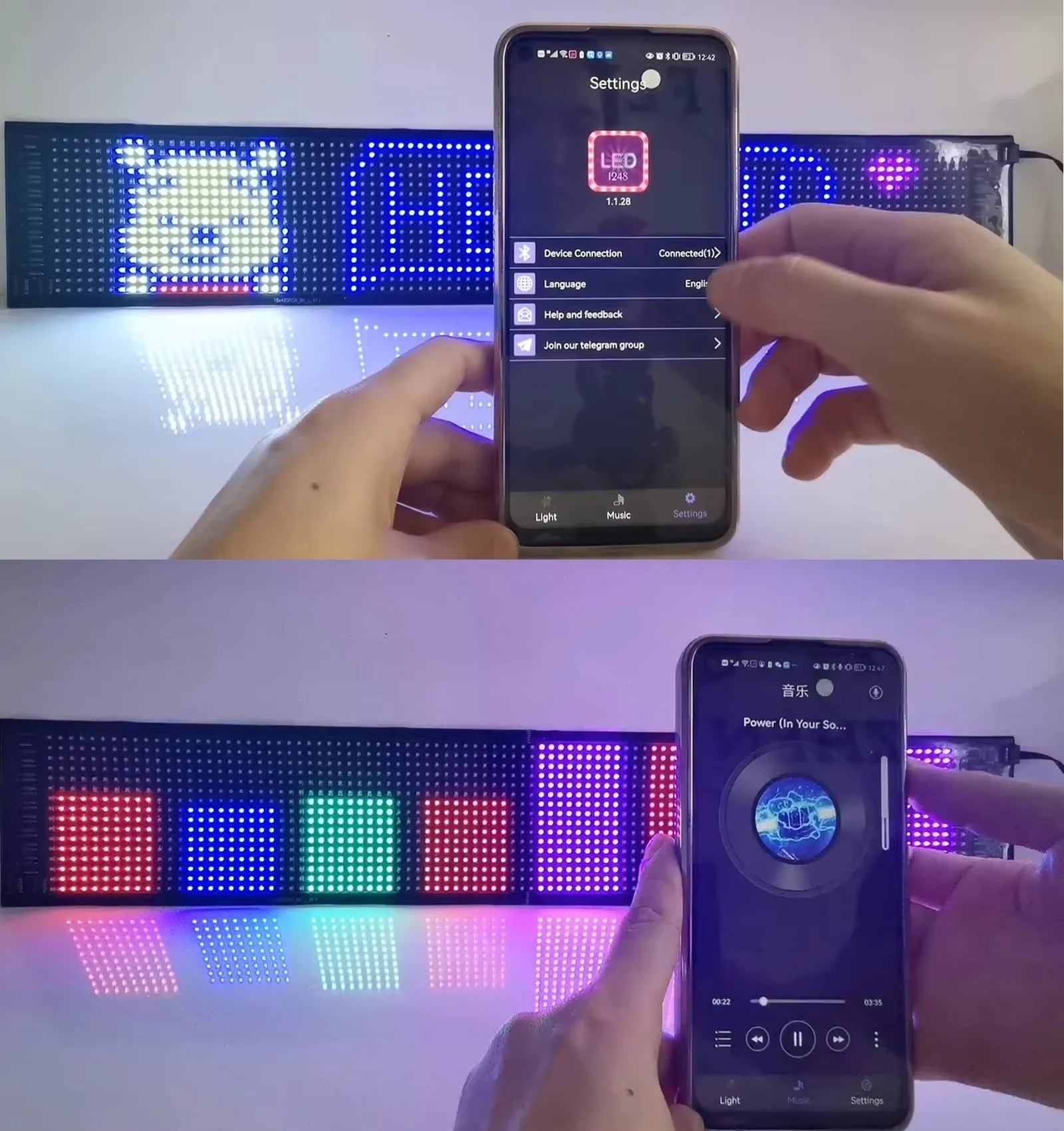 12x68cm Flexible LED Matrix Display - 16x96 RGB Pixels, IP65 Waterproof, App Control, USB/DC Powered for Creative Projects