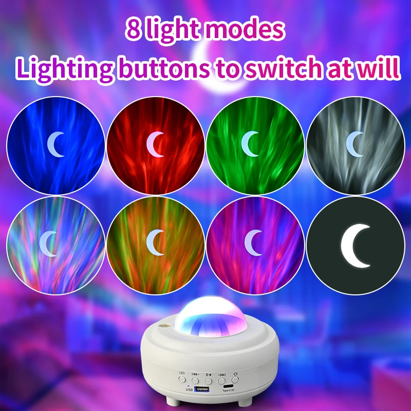 Bluetooth Laser Star Moon Aurora Projection Light with Colorful Speaker USB Charging