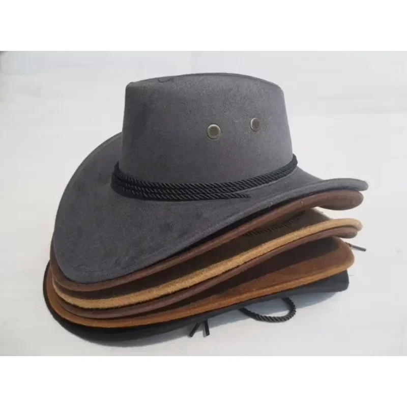 Fashion Sun Hat Faux Leather Cowboy Hat Men and Women Travel Caps Fashion Western Hats Chapeu Cowboy 9 colors