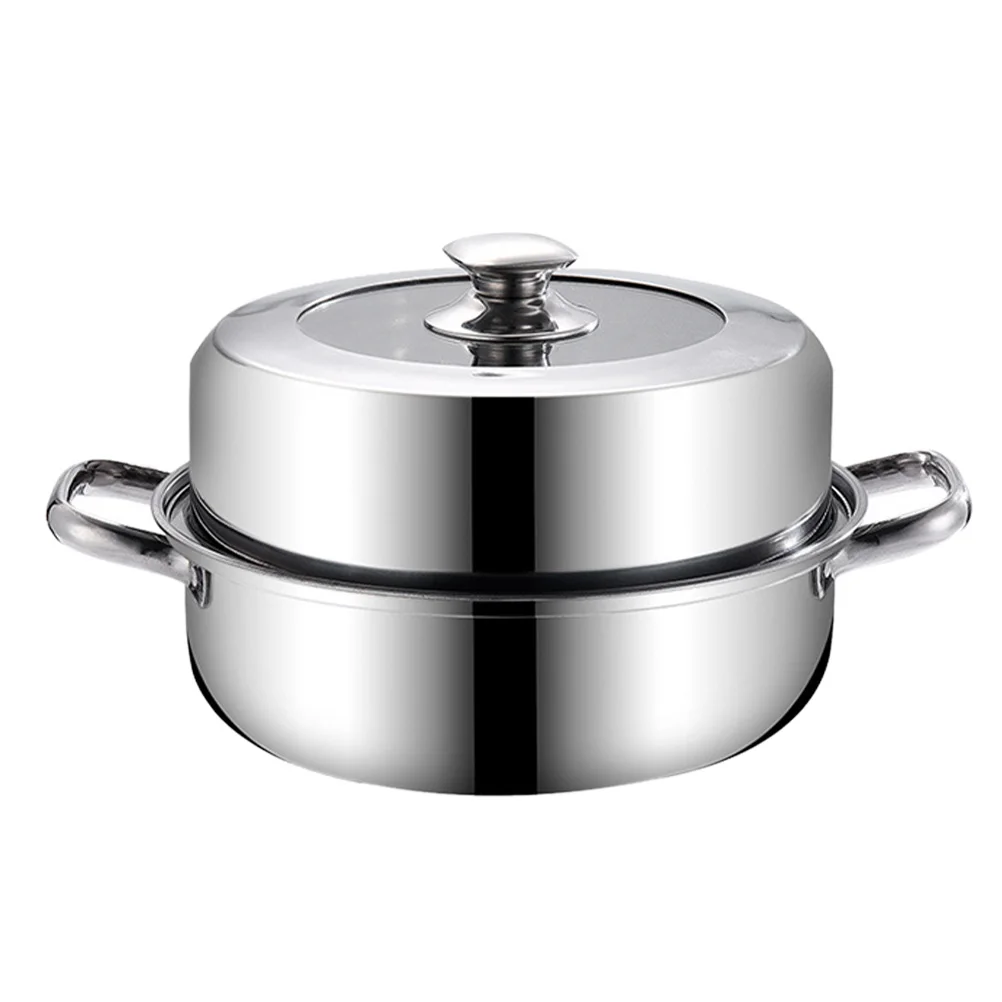 

1pc Stainless Steel Steaming Pot Soup Stockpot Multi Purpose Kitchen Cookware Large Capacity Dual Handles Heat for Induction