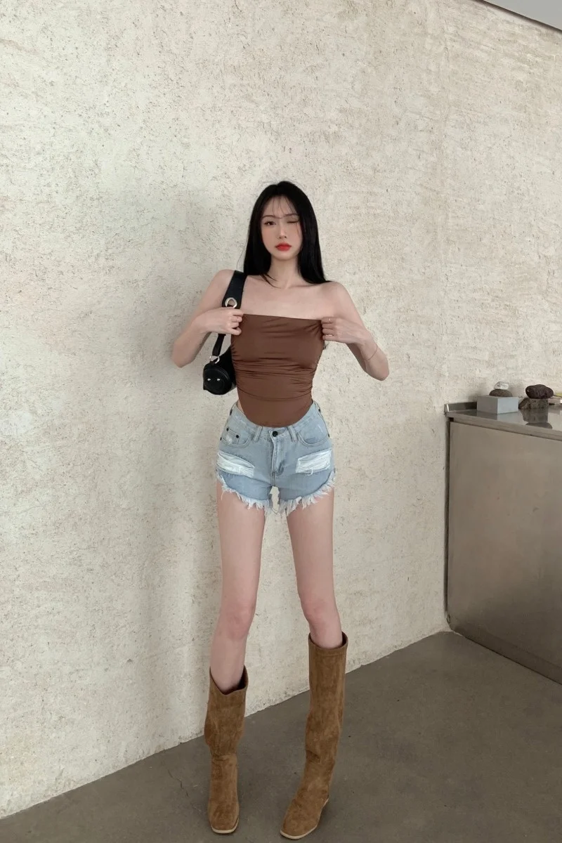 Jeans For Women's Summer A-line Super Shorts Design Hot Girls Have High Waisted Straight Denim Shorts