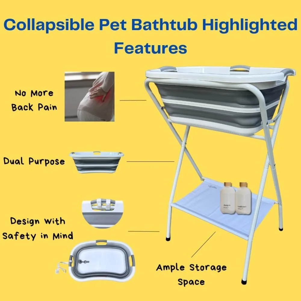

Collapsible Elevated Pet Bathtub, Foldable Washing Station for Small to Medium Dogs and Cats, for Indoor and Outdoor Use