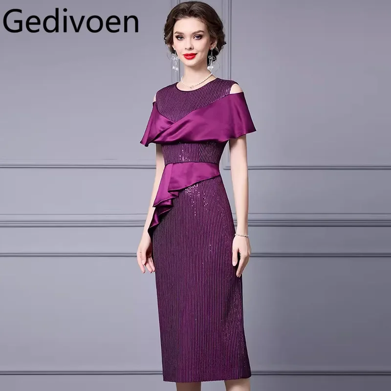 Gedivoen Summer Fashion Runway Designer Dress Women Temperament Vintage Patchwork Strapless Buttock Covering Dresses Sizes L-5XL