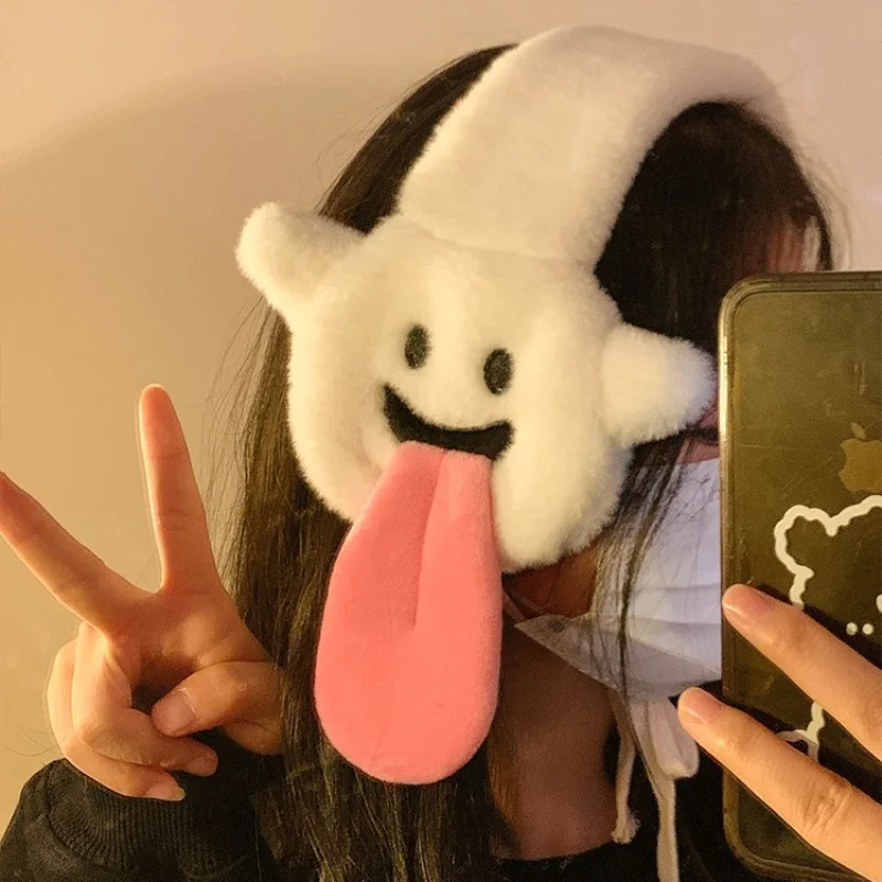 Creative Cartoon Funny Tongue-Out Plush Ear Muffs for Women, Autumn Winter Warmth Ear Protectors for Cycling