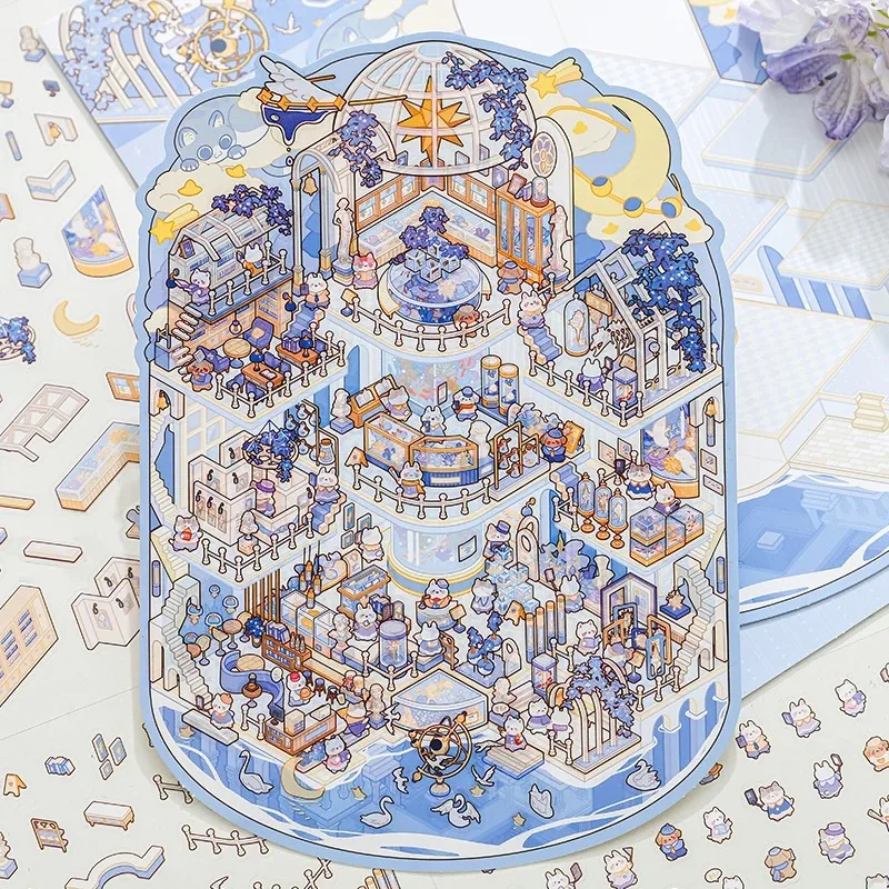 Miniaturowe scenki z kreskówek 3 szt. Naklejki 3D do modelowania krajobrazu DIY Scena z chatką Układanie i naklejanie Rękodzieło Śliczny prezent dla dziecka