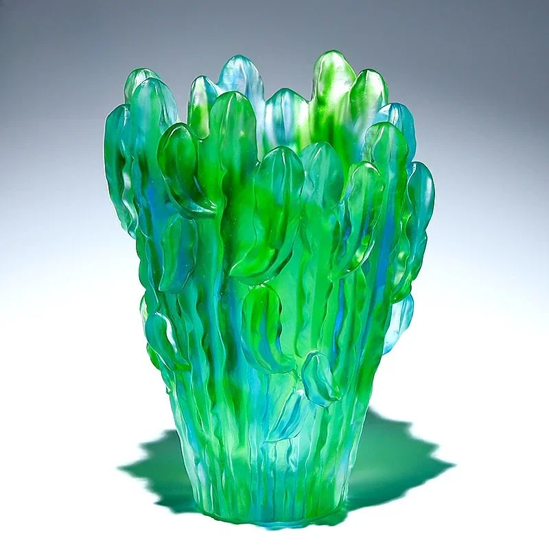 زخرفة مزهرية الصبار المزججة القديمة الراقية، تشكيلة زهور غرفة المعيشة، جو راقي، هووسورمينغ #4