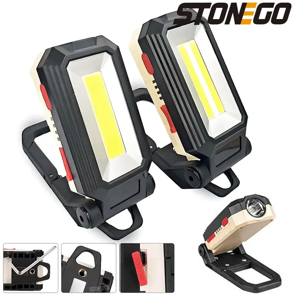 Folding Light Mobile Lighting Maintenance Light, USB Rechargeable Handheld Work Light with Magnet, Plastic Flashlight