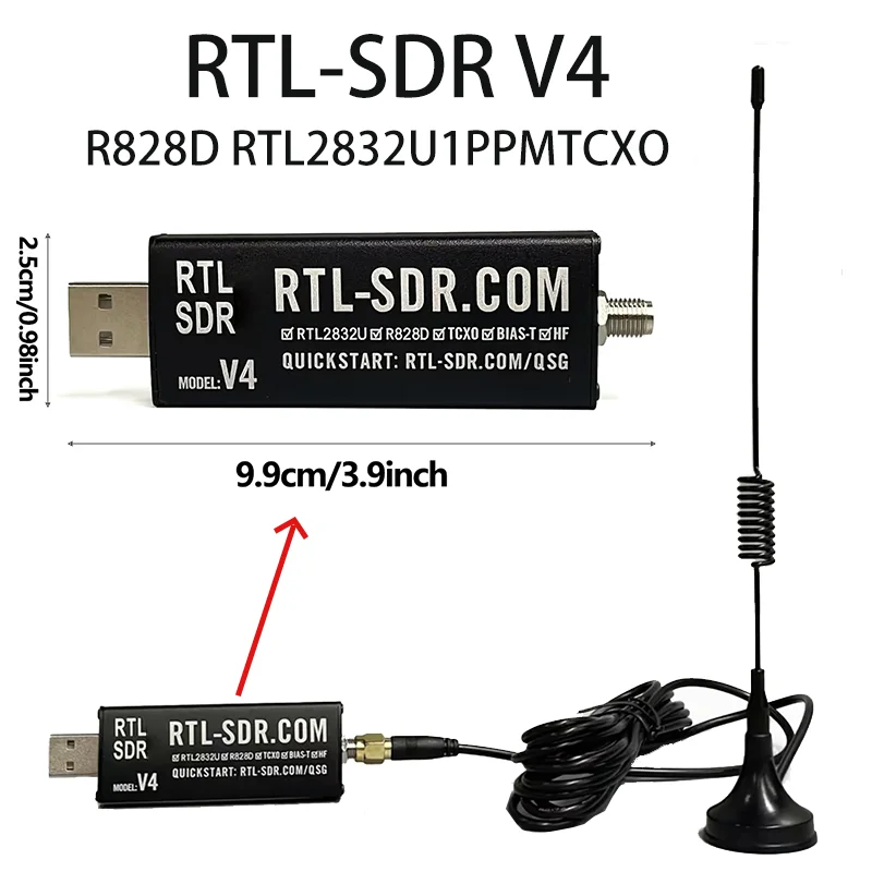 RTL SDR V4 Signal Receiver Wth Antenna 500K - 1.7G Software Defined Radio 30dB Gain 20MHz-6000MHz Amplifier With Power RF LNA