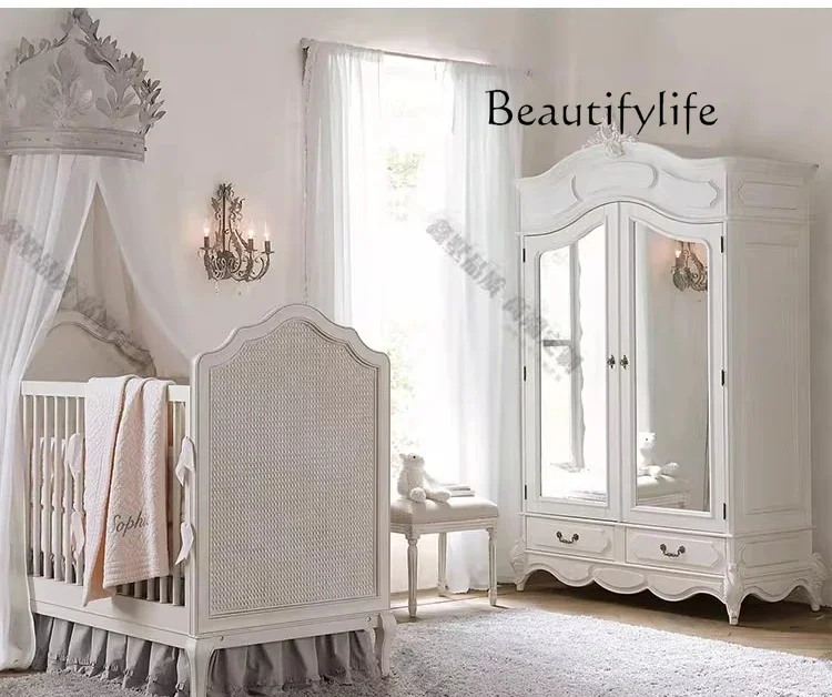 BJ French Solid Wood Wardrobe Home Bedroom American White Fashion Simple Home Small Storage Cabinet