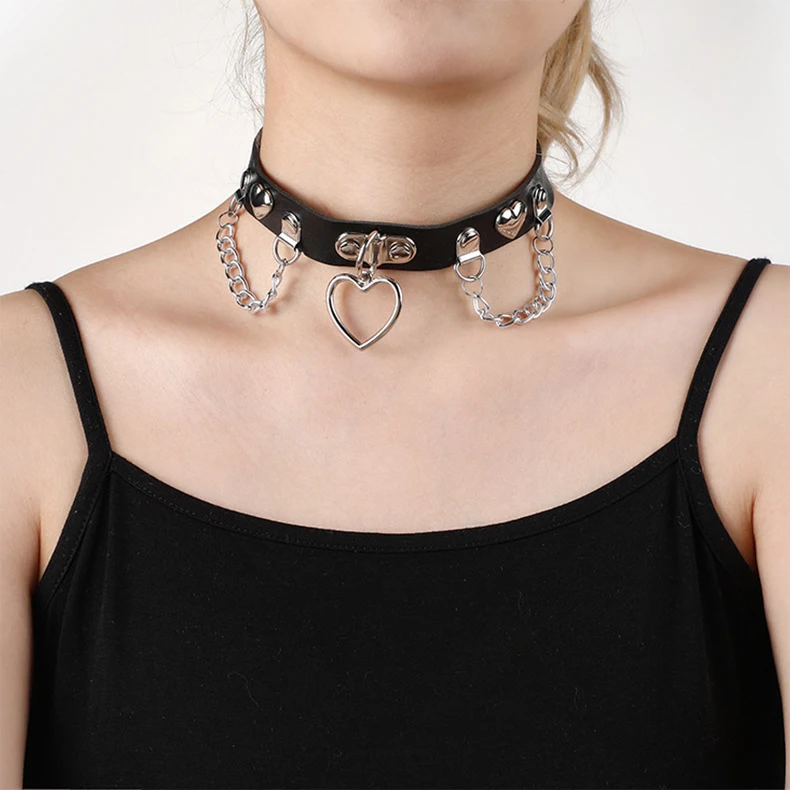 Heart Pendent Choker Necklace Trendy Punk Leather Collar Gothic Neck Chain Steampunk Party Jewelry Gift Clavicle Chain for Women