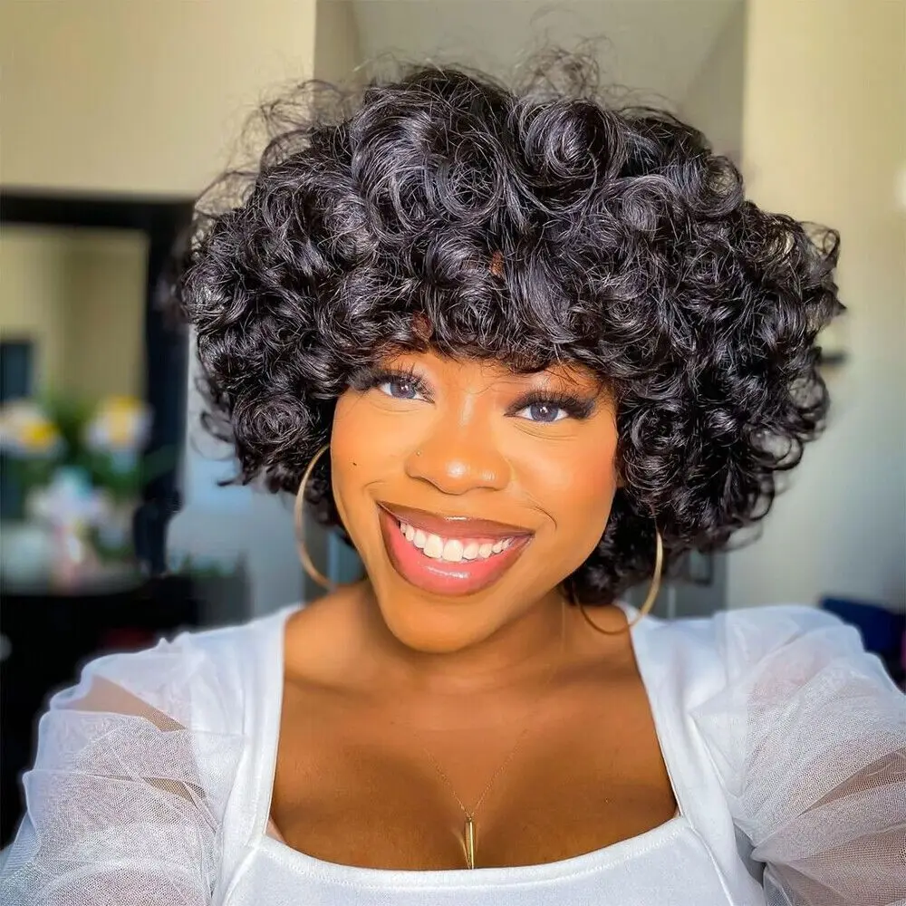 

Wig Women's Afro Short Curly Bobo Shoulder Length High Temperature Fiber Synthetic Wigs Pelucas Hair Daily Party Use