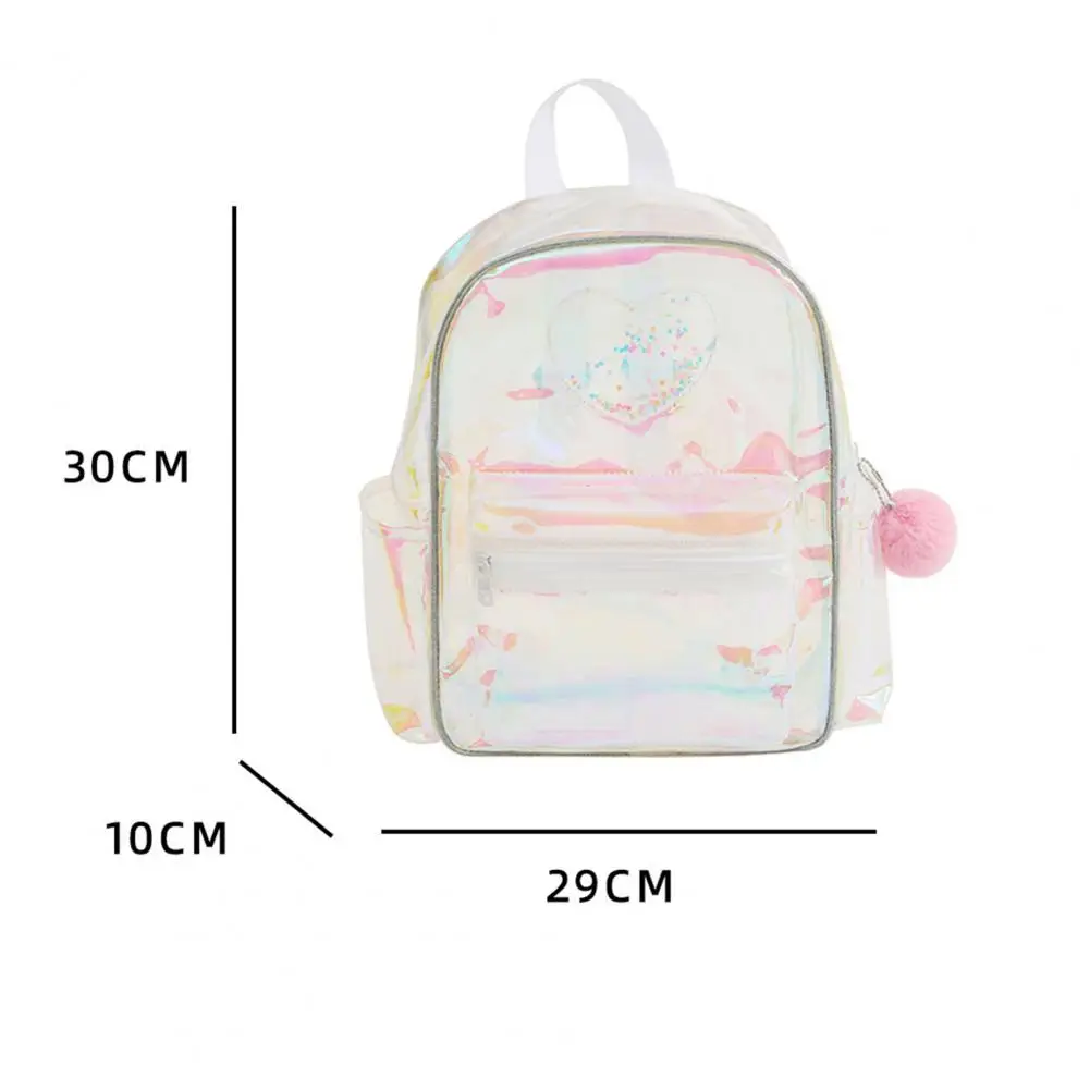 Transparent Backpack Adjustable Shoulder Strap Large Capacity Waterproof Heart Pattern Girls Teenage School Book Bag Stationery