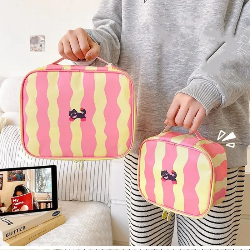 Striped Cute Cosmetic Bag Women Travel Portable Makeup Storage Pouch Household Large Capacity Skincare Toiletries Organizers