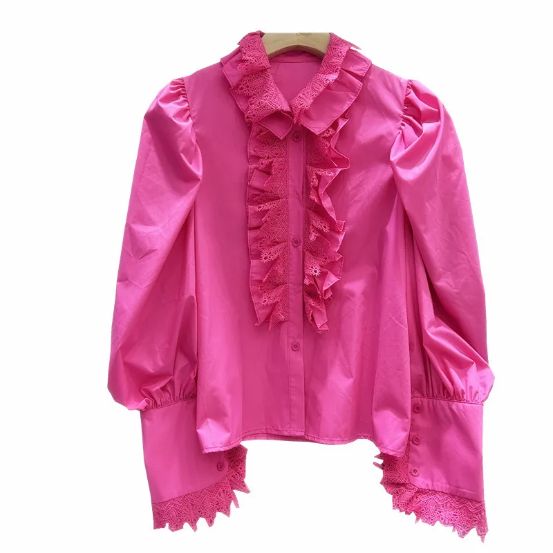 

Женские блузки-рубашки в винтажном стиле, в клетку, с отложным воротником, рукавами-фонариками, кружевными оборками, в стиле Y2K, уличная мода, элегантные комбинированные рубашки 2026