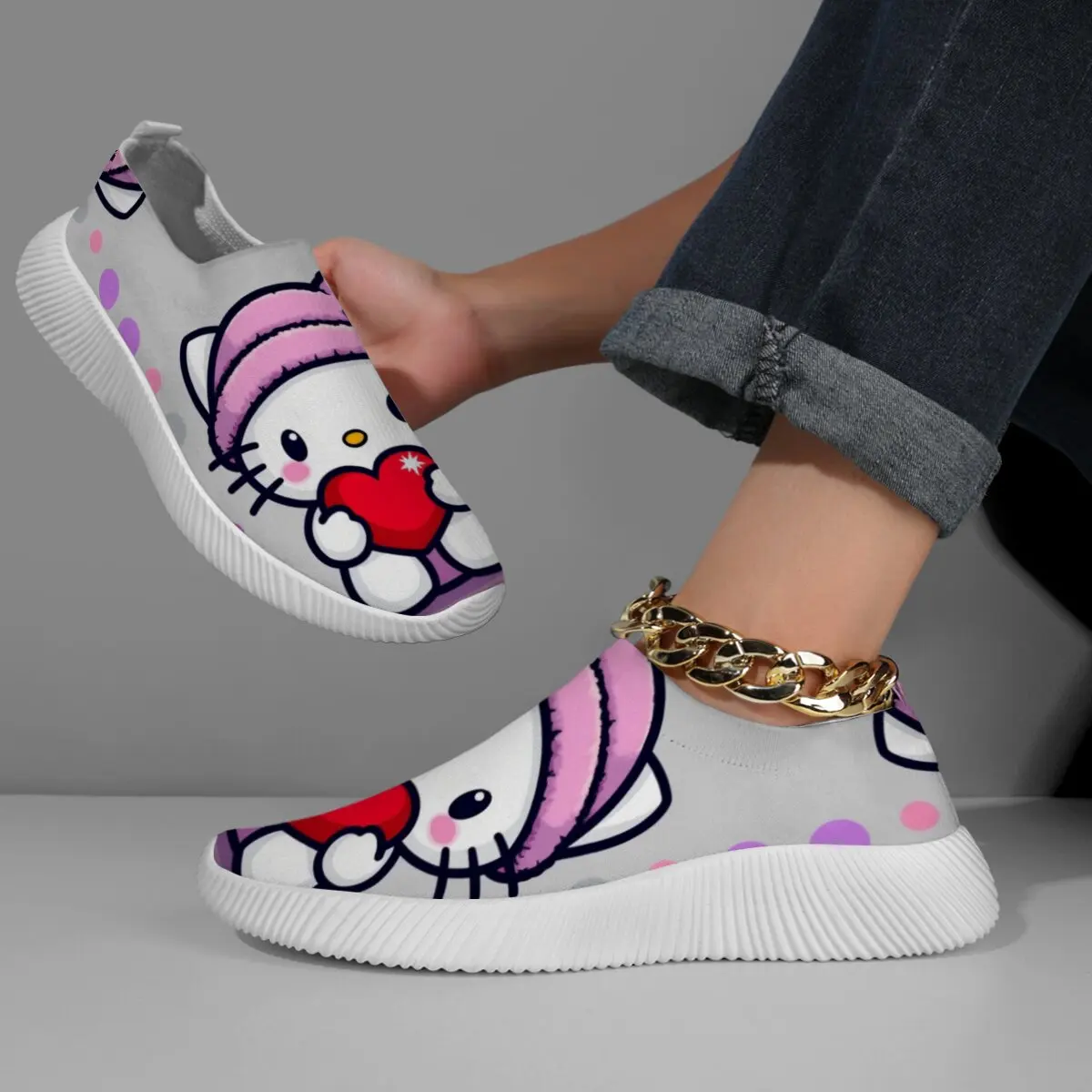 

Hello Kitty Shoes Женская спортивная обувь Кроссовки Удобные мужские кроссовки Мужчины Женщины Туфли на плоской подошве Вулканизированная обувь Женские кроссовки