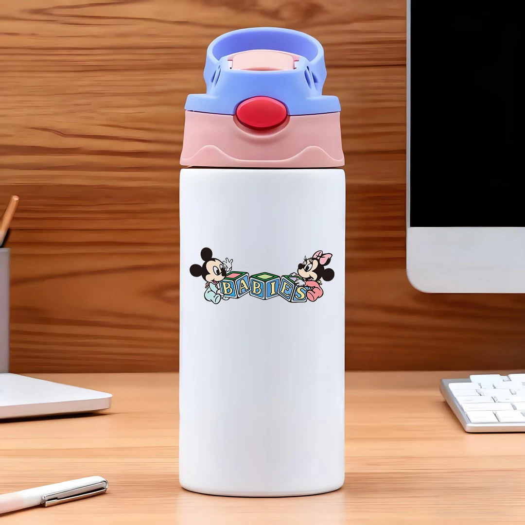 

Disneythemed vacuuminsulated cup with cartoon brick letters BA featuring Mickey and Minnie Mouse plush toy images 304