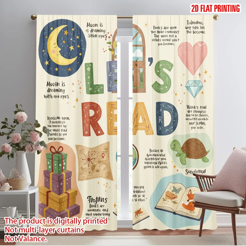 

2pcs 2D flat printing Scene Curtains Dream Read Books Adventure Polyester Without Electricity 0 Use for Classroom Office
