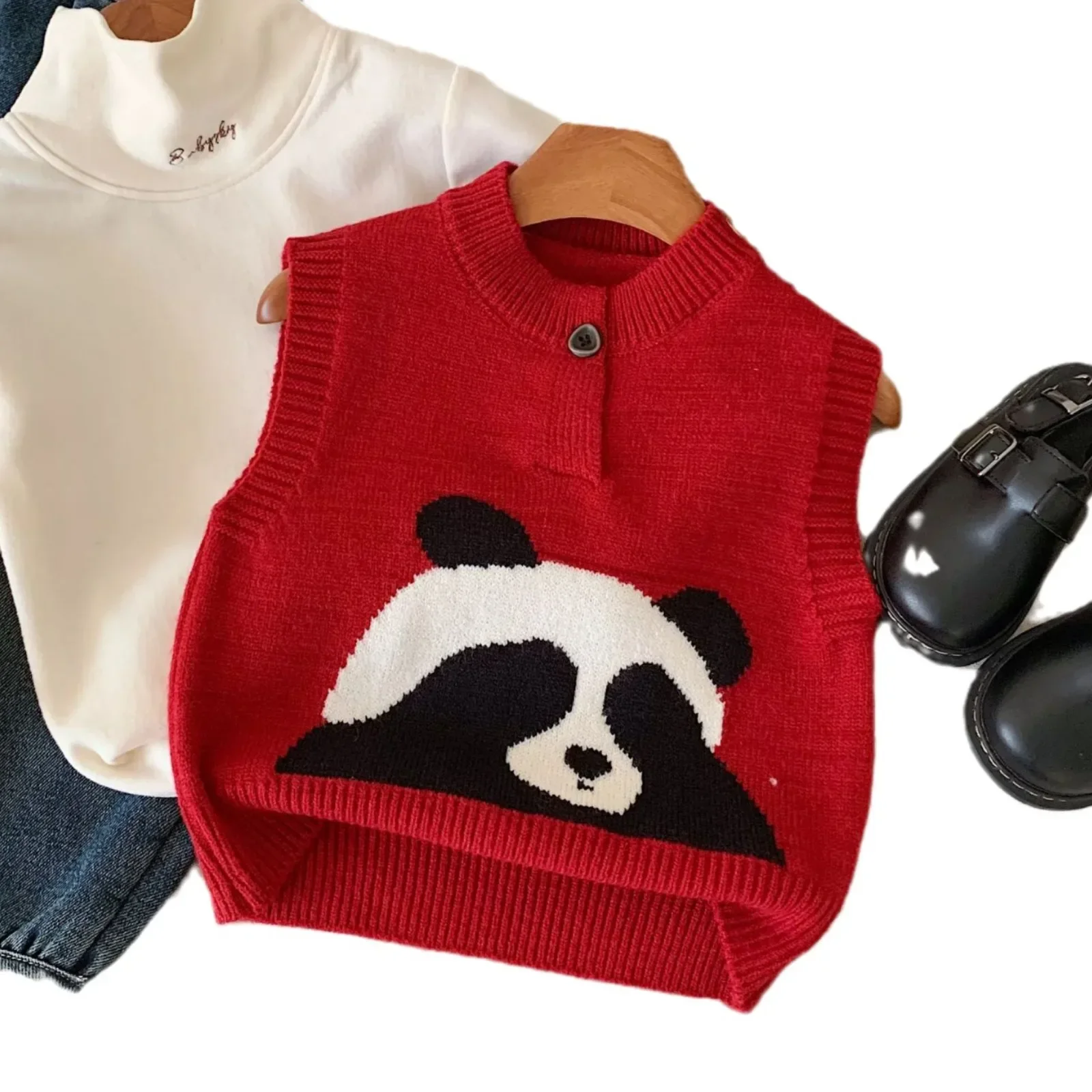 Autumn  Winter New Children\'s Sweater Vest for Boys and Girls Children\'s Knitted Sweater Fashion Adorable Cartoon Versatile Top