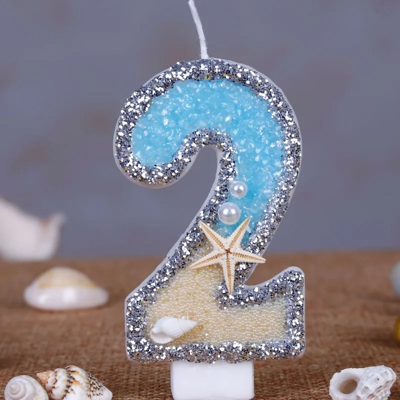 Beach Starfish Number Birthday Candles 0-9 Summer Ocean Themed Cake Topper Candle for Kids Adult Birthday Party Table Decoration