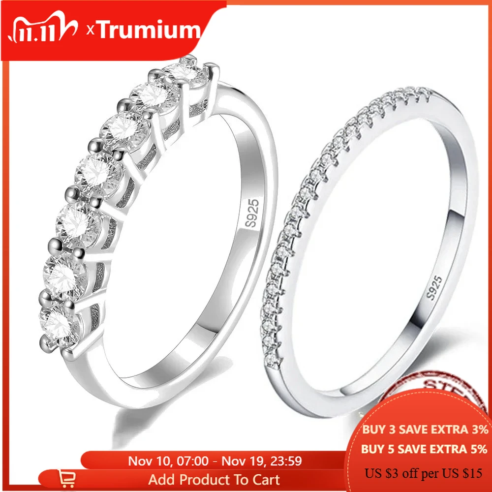 

Trumium 1.1mm D Color Moissanite Rings for Women 925 Sterling Silver Wedding Band Half Eternity Stackable Engagement Ring