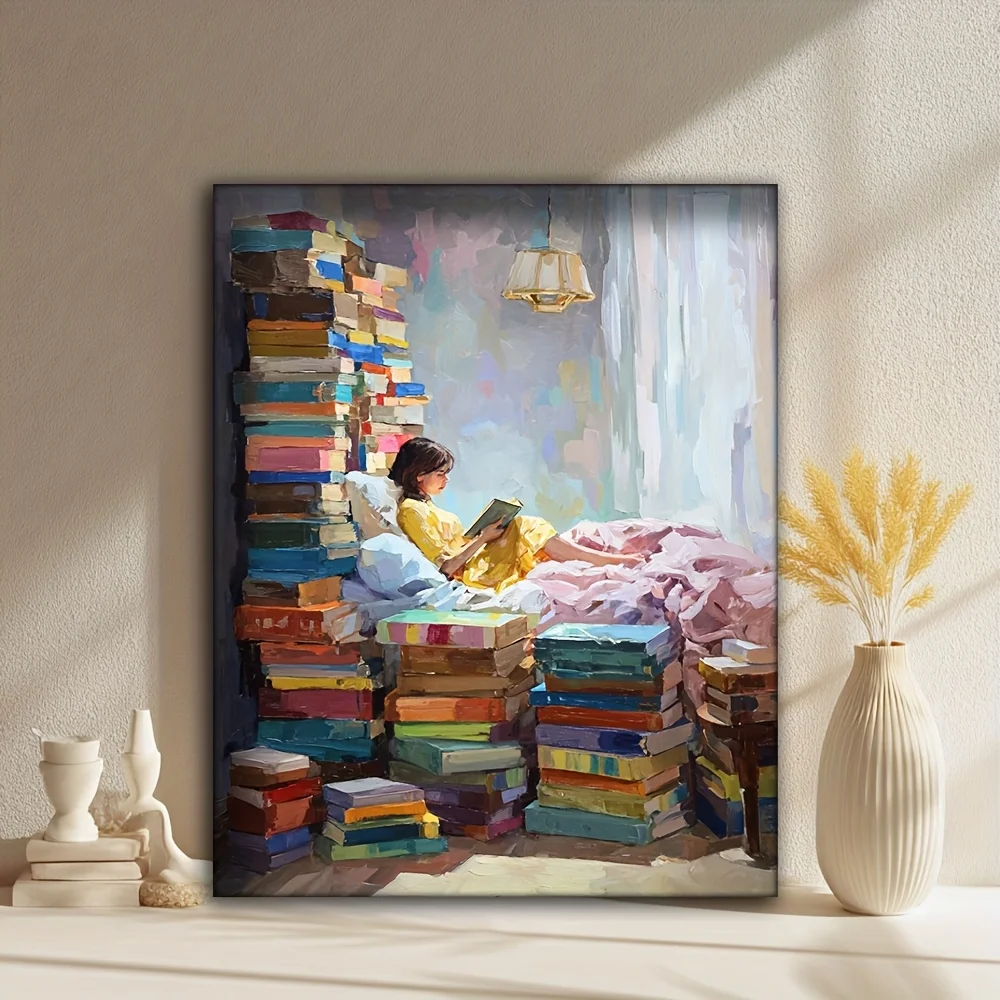 (No frame)2D Flat, 2D Flat 1 Framed Piece 12X16Inch High-Definition Oil Painting - Art for Cozy Reading Corners, Perfect for