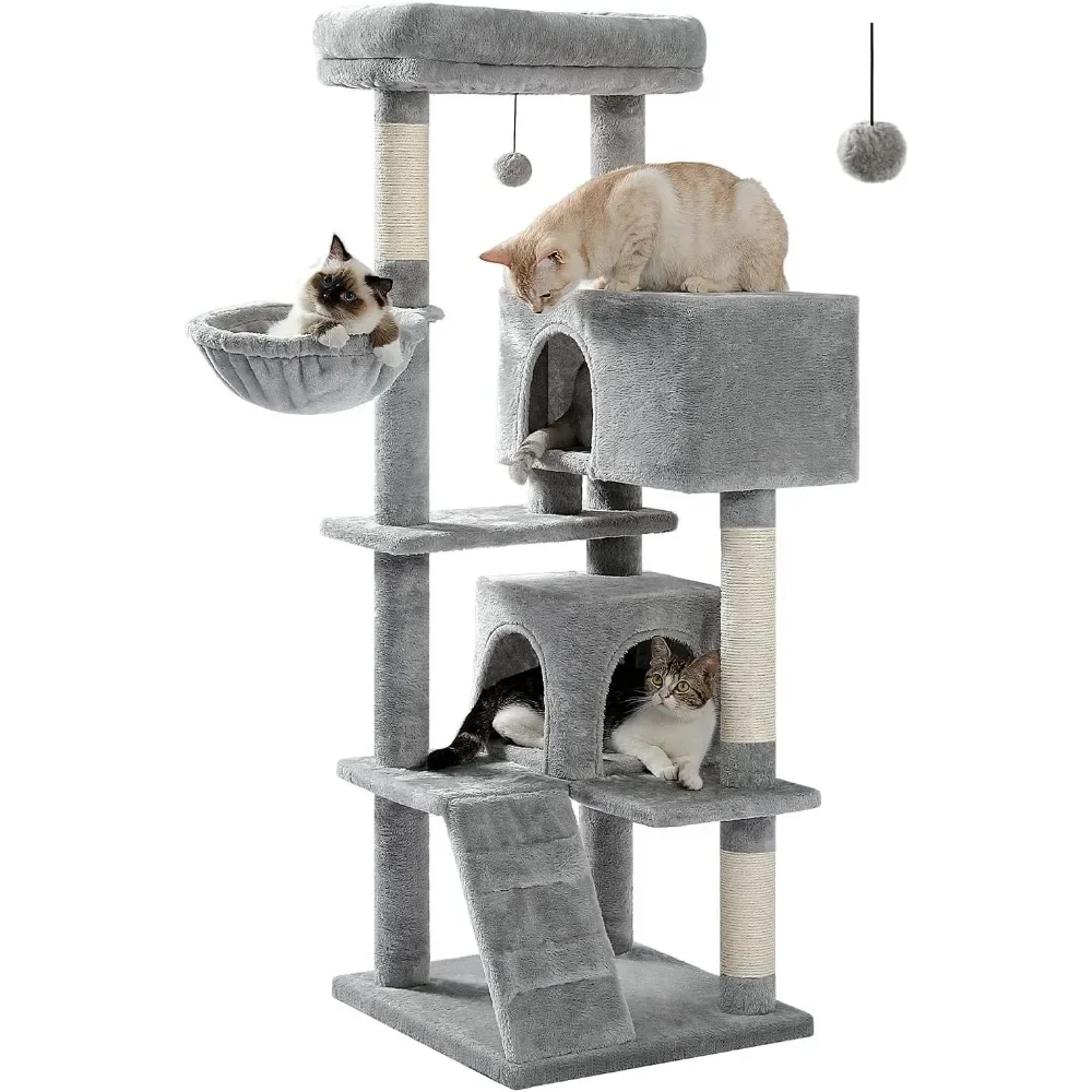 Cat Shelves and Dangling Pompom Tree for Cats Toys Cat Tree for Large Cats Adult With Super Large Top Perch Grey Pet Products