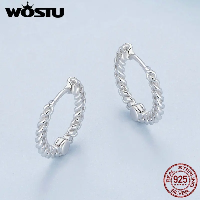 WOSTU 925 Sterling Silver Simple Chain Hoop Earrings for Women Outfit Fashion Accessories Party Wedding Gift Fine Jewelry 10mm 