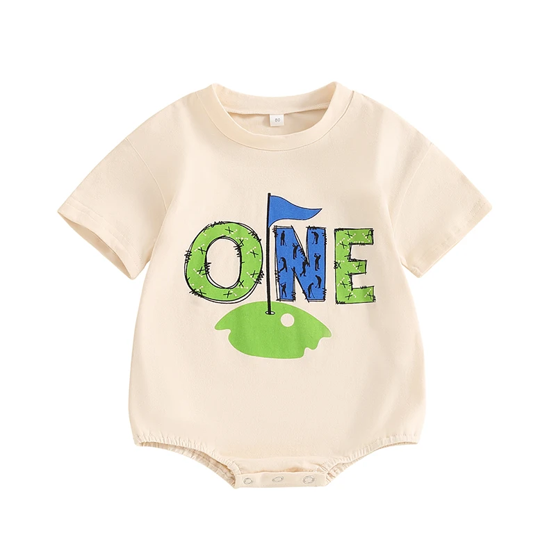 

Baby Boys Romper Letter Golf Print Short Sleeve Crew Neck Jumpsuits Summer 1st Birthday Clothes Infant Bodysuits