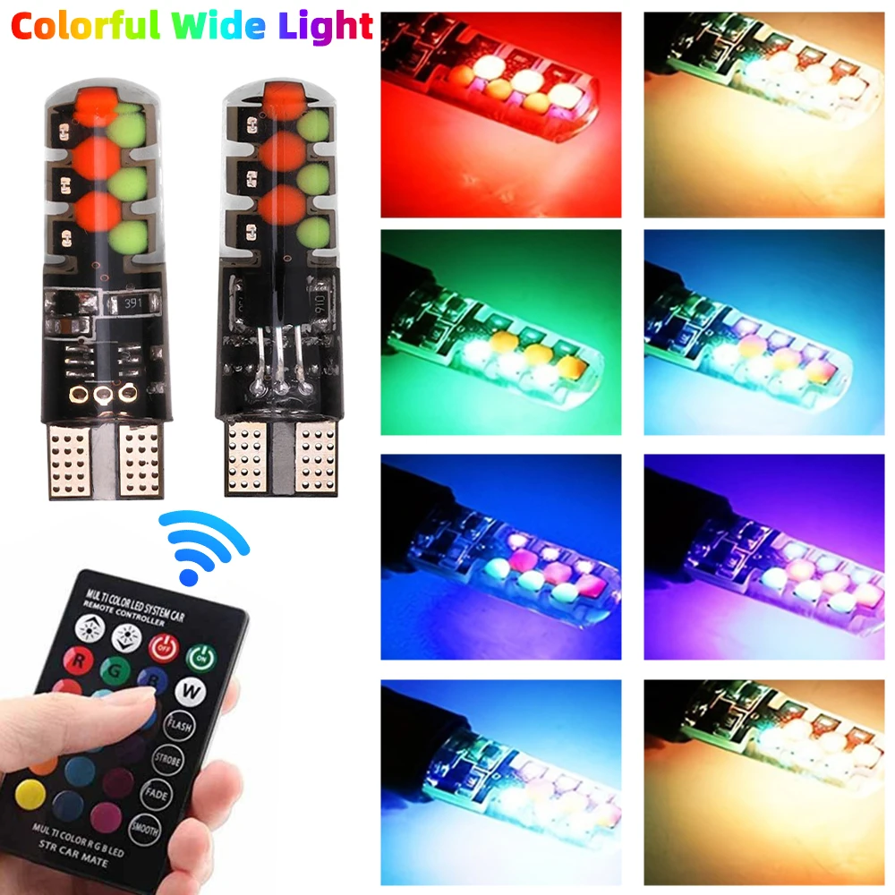 T10 Led 5W RGB LED With Remote 194 168 LED Canbus COB Lamp Car Interior Lighting 12V Car Signal Lights License Plate Lamp