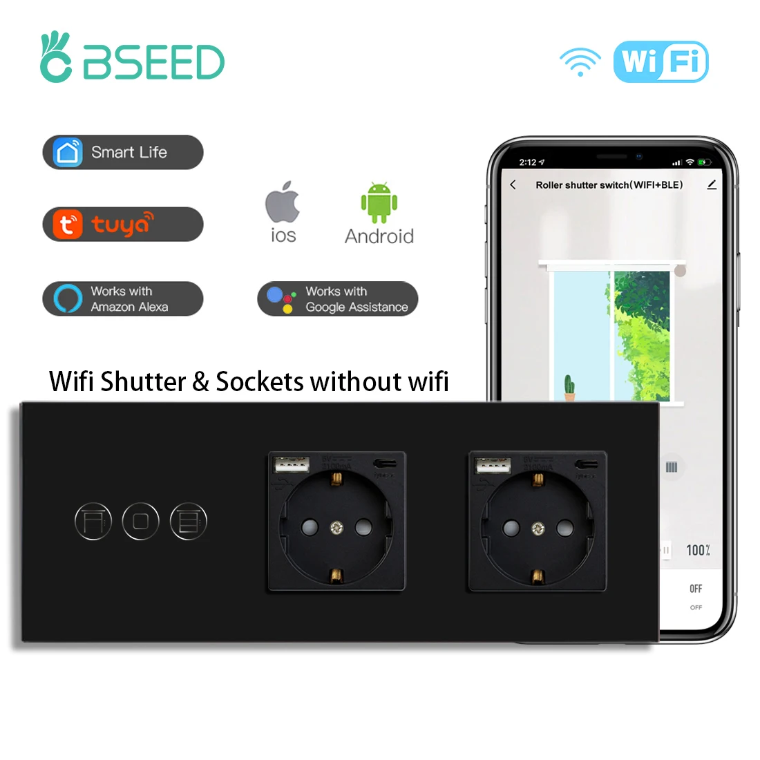 BSEED Wifi Shutter Schalter APP Steuerung Smart Roller Blind Serie Glas Panel Unterstützung Tuya Google Smart Life Shutter Schalter 7