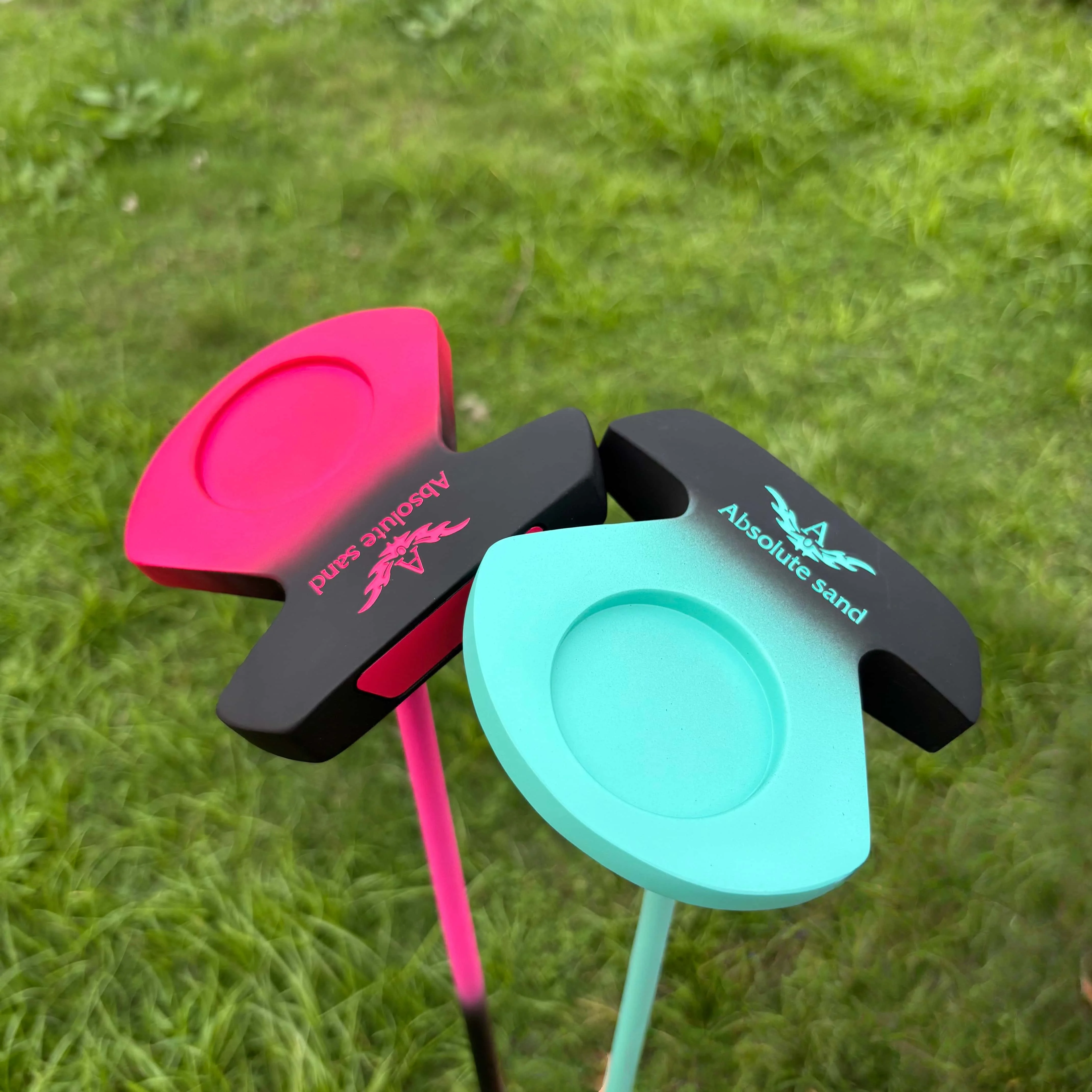 Golf Putter, Mallet, Pink Cyan Gradient, Aiming Circle, Insert Face, High MOI, Forgiving, Stable Alignment, Men Women