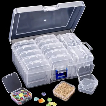 Caixa de armazenamento de compartimento multifuncional doméstico, caixa de armazenamento de plástico transparente independente, caixa de armazenamento de medicamentos e joias
