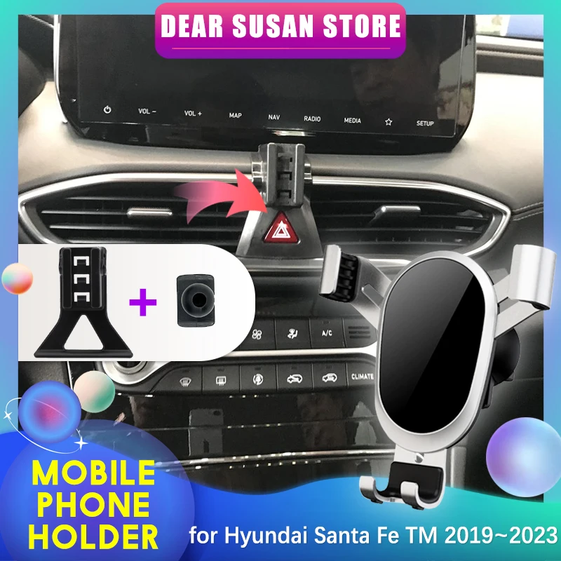 Car Mobile Phone Holder for Hyundai Santa Fe TM 2019~2023 2020 GPS Air Vent Clip Tray Stand Support Accessories iPhone Samsung