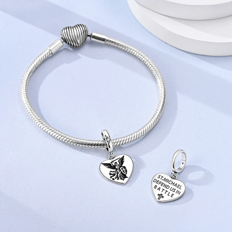 Luxury 925 Sterling Silver Saint Michael The Archangel Charms Pendant Fit Original Bracelet DIY Women Birthday Jewelry Gift