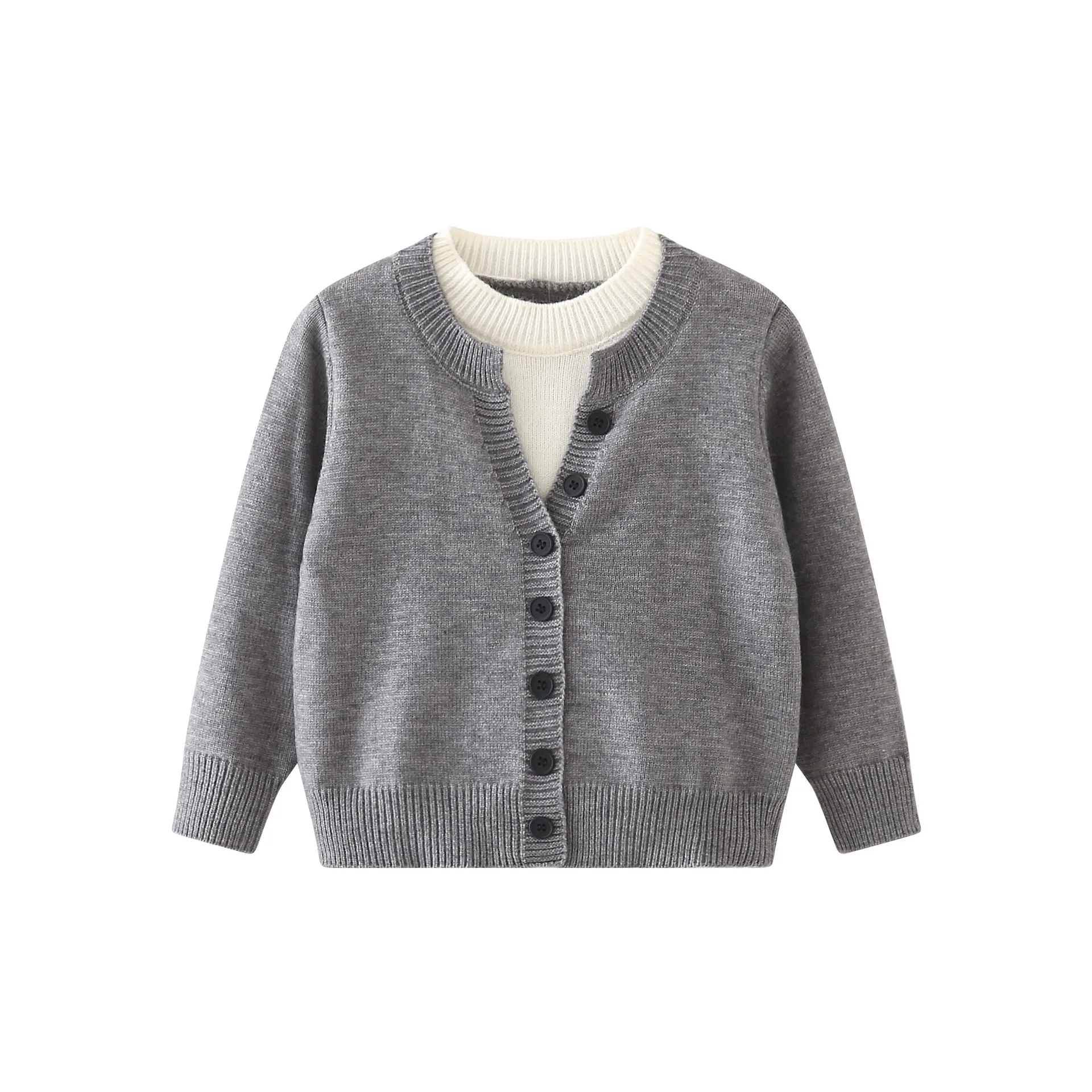 

2025 Autumn Korean Children Clothing Children Fake Two-piece Splicing Design Knitted Cardigan Autumn and Winter Sweater Jacket