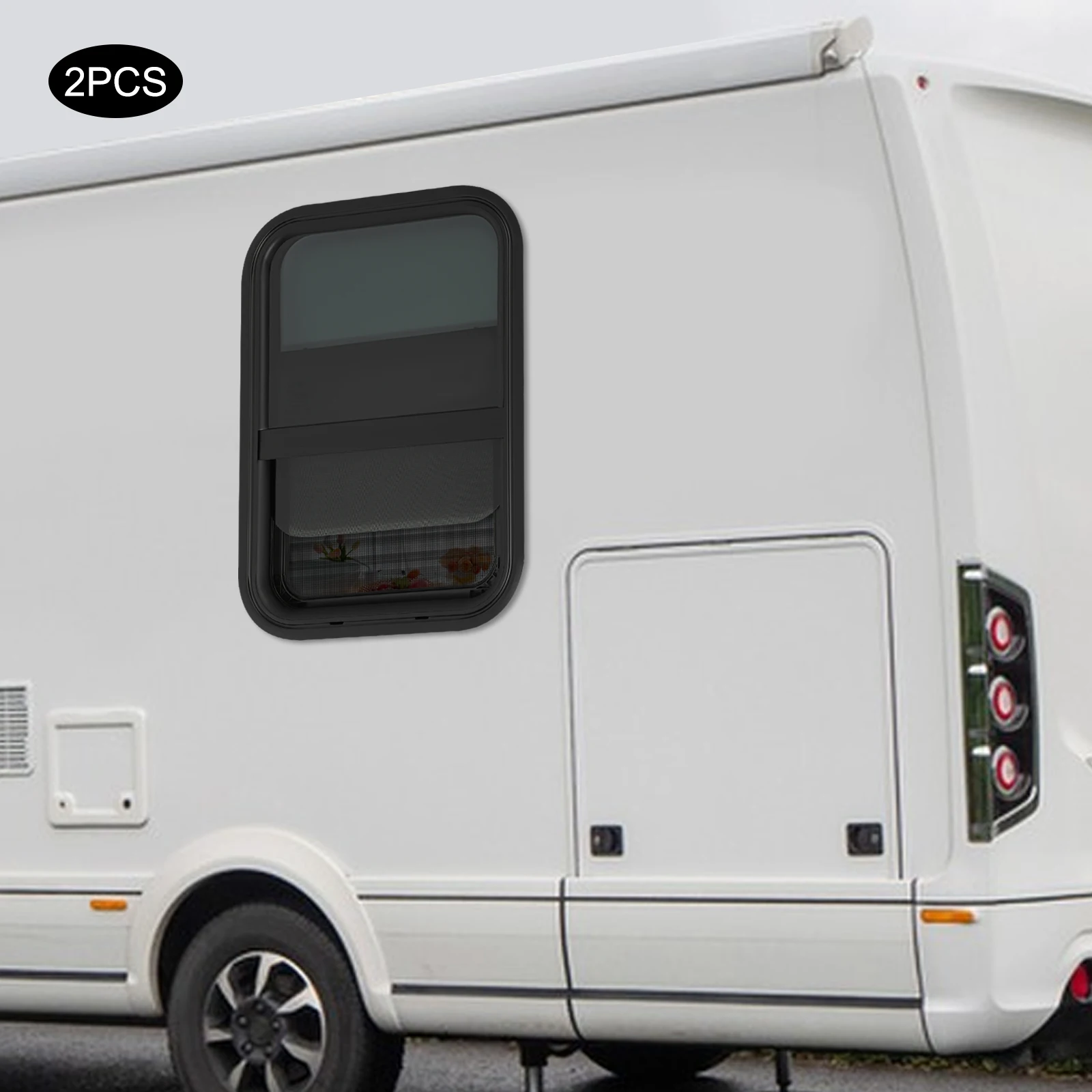 حزمة من قطعتين من نوافذ RV، نافذة جانبية RV، نافذة منزلق عمودية RV، لـ RVs، Campervans، القوافل، المقطورات، أسود، 15 بوصة عرض × 22 بوصة ارتفاع #1