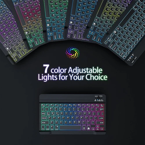 Imagen 2 del producto Teclado Led retroiluminado, teclados inalámbricos recargables de 10 pulgadas para iPad, tableta, teléfono, PC, teclado Bluetooth magnético con ratón