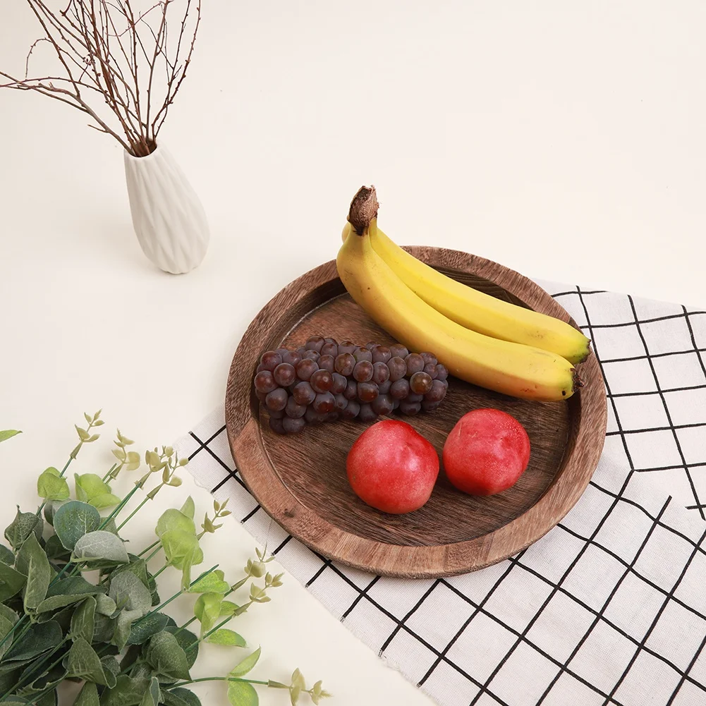 Round Wood Tray for Coffee Table Candle Holder Tray Home Decor Small Wooden Serving Plate Decorative Multipurpose Rustic Platter