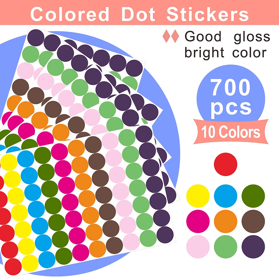 700 Pcs 3/4" Color Dot Stickers, 10 Colors, Round Labels for Inventory, Office Marking, DIY Storage Use