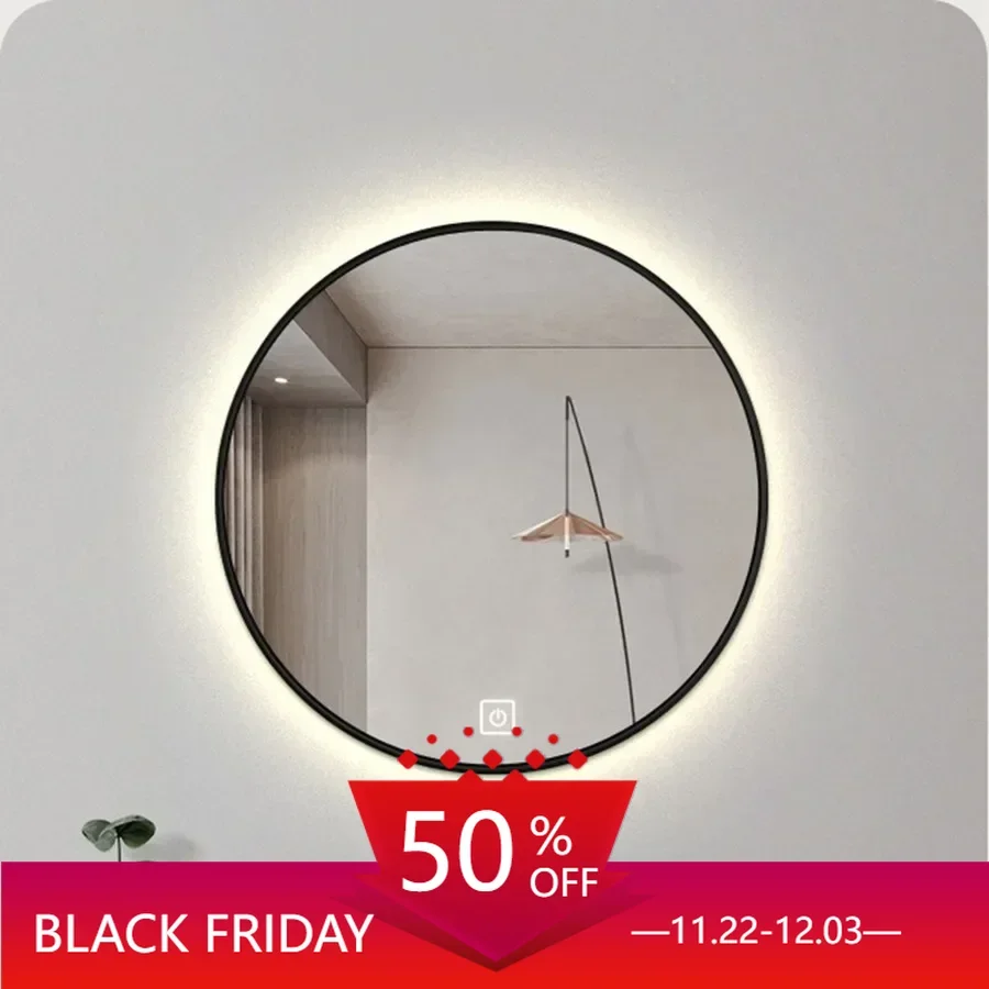 Round Bathroom Wall Mirror Led Touch Modern Smart Aesthetic Shower Mirror Nordic Touch Switch Vanity Mirror Bathroom Fixture